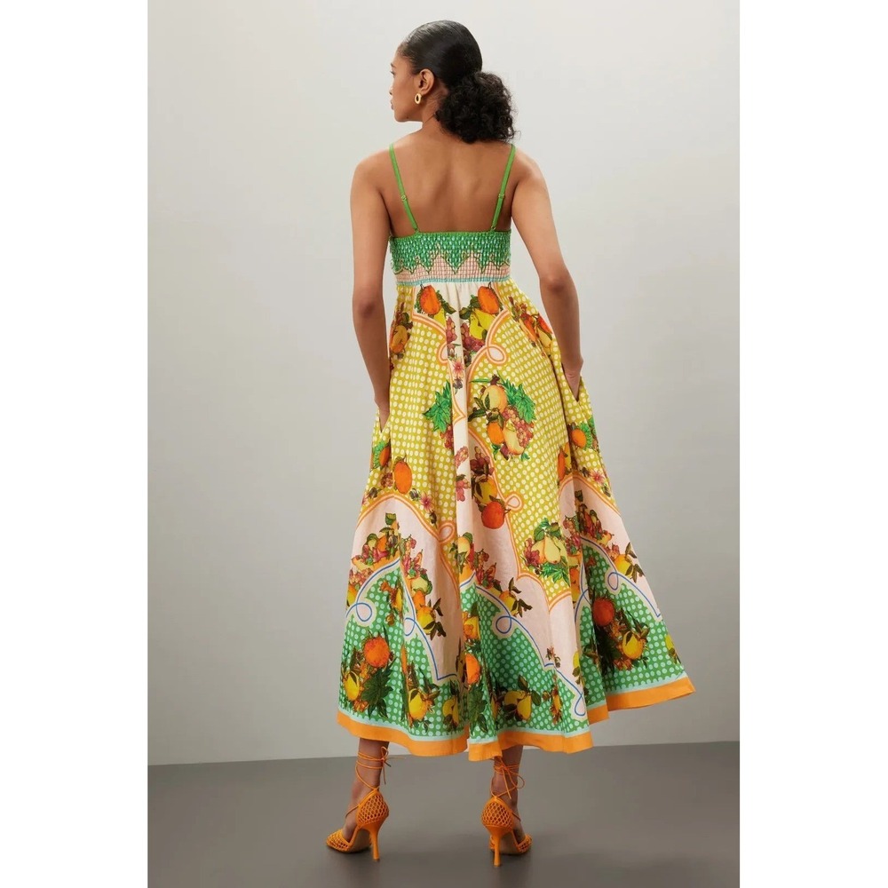 ALÉMAIS Alemais Lemonis Sundress Citrus Print Linen Midi Dress Size 8 - Picture 2 of 12